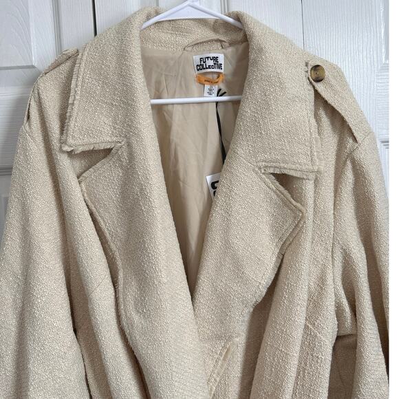 Future Collective Collab NWT Neutral Beige  Fringe Trench Coat 2x - Picture 5 of 10